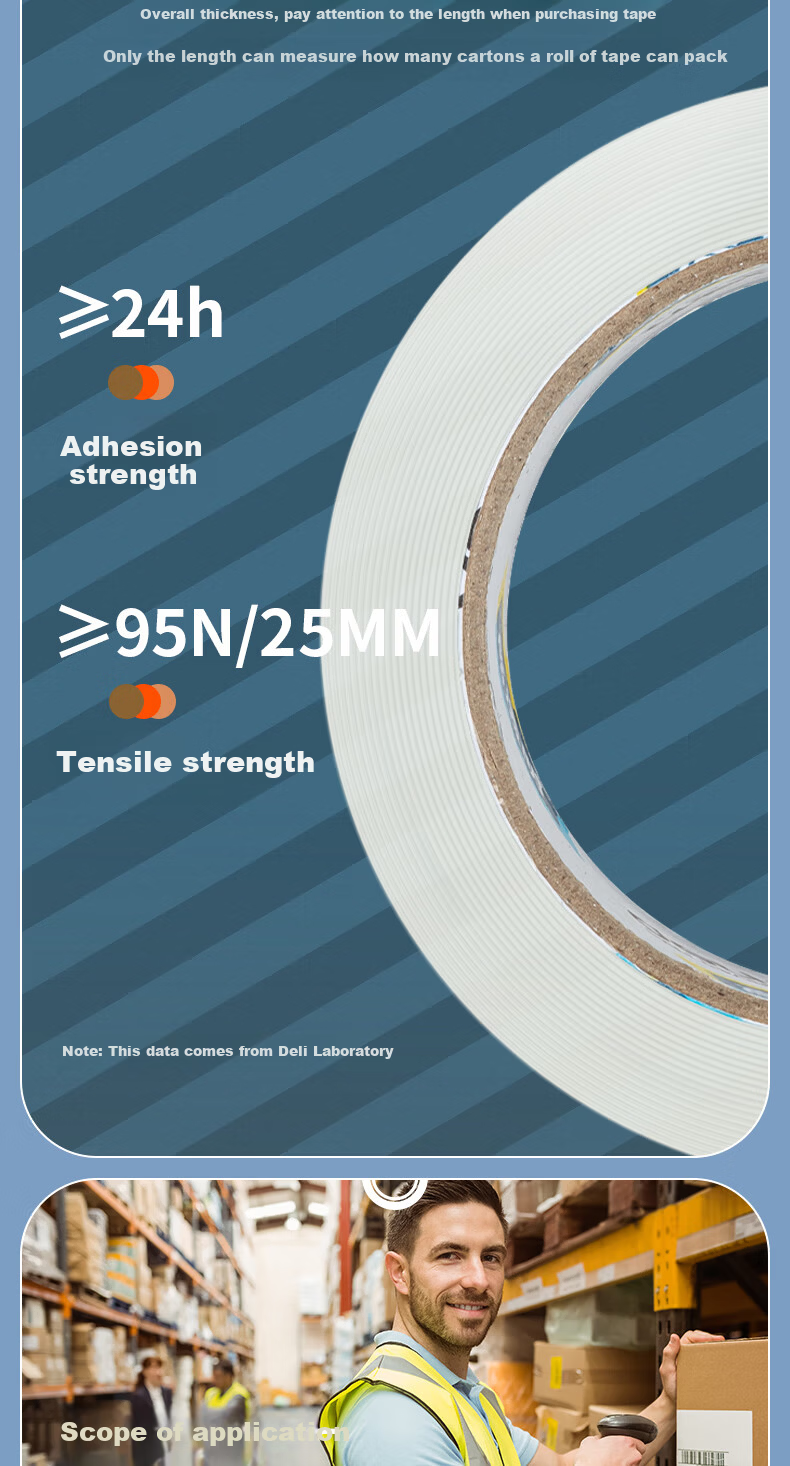Deli High Quality Transparent Packing Tape 60mm x 100y x 50um (91.4m/roll) 6 Rolls/Tube Office Supplies Windproof Tape 30325 5