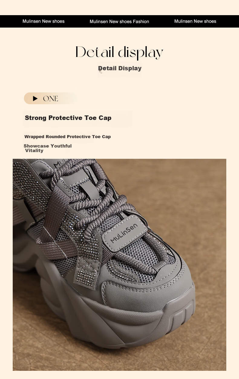 MULINSEN Women's Soft Sole Comfortable Thick Sole Height Increasing Dad Sneakers Lightweight Casual Sports Shoes Gray Size 37 14