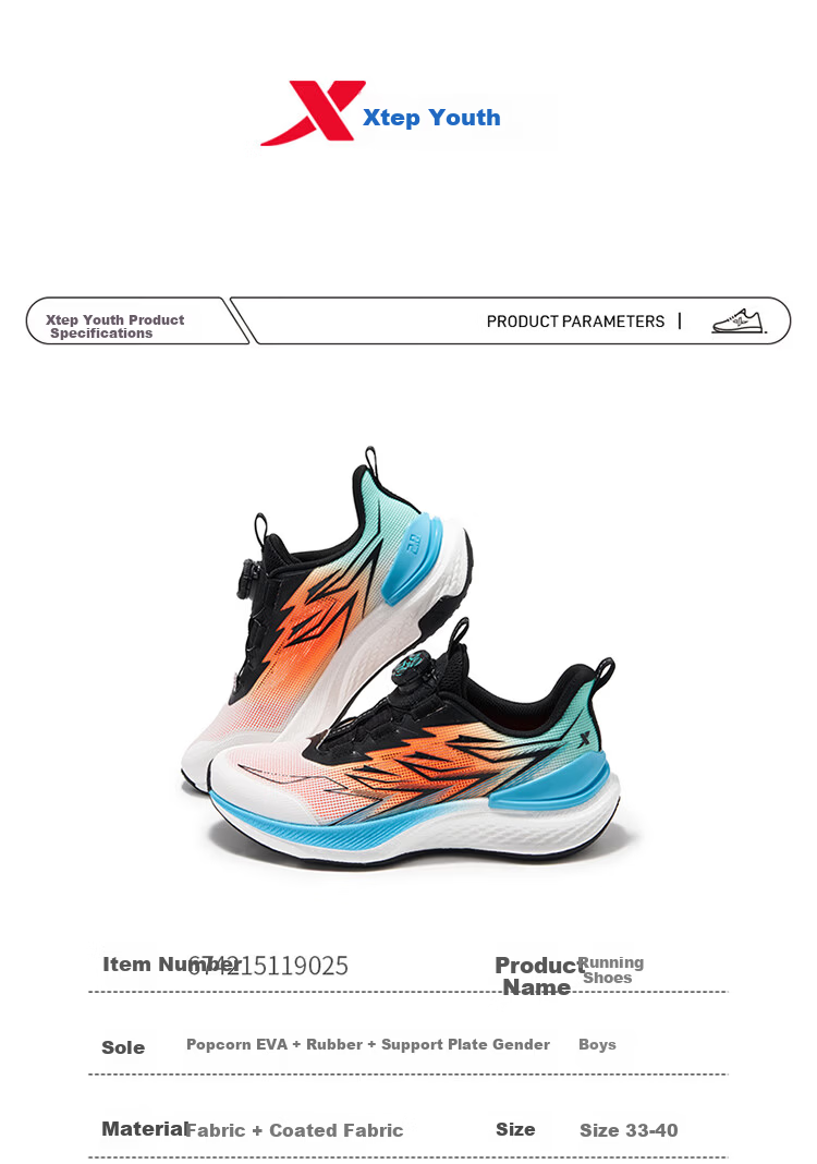 XTEP Youth Rapid Boys' Technology Lightweight High Rebound Sports Running Shoes Classic White/Warm Orange/Acid Green Size 38 32
