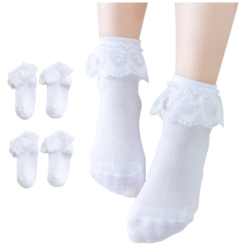 9i9 Children's Socks Girls Spring Autumn Lace Princess Socks Latin Dance Short Socks F21 Pink+White 4 Pairs S
