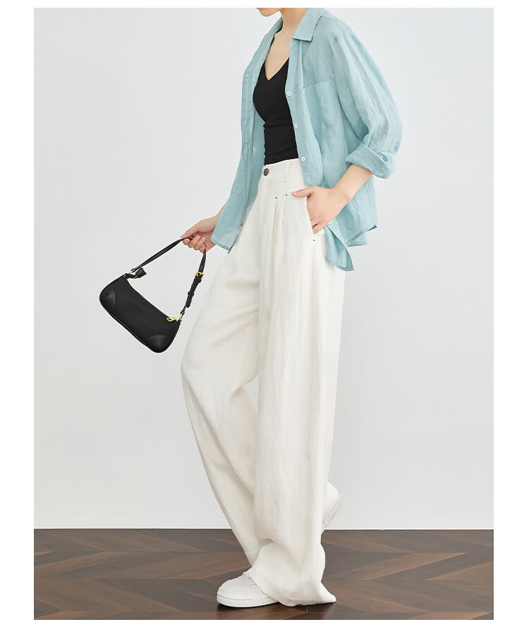 FAESSLIN Urban Old Money Style White Linen Summer Slim Wide-Leg Casual Pants for Women 23