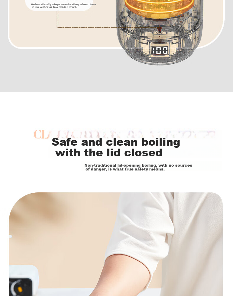 ROYALTY LINE Portable Electric Water Heater Cup Small Electric Kettle Travel Electric Cup Smart Thermostat 304 Stainless Steel Kettle 0.45L 22