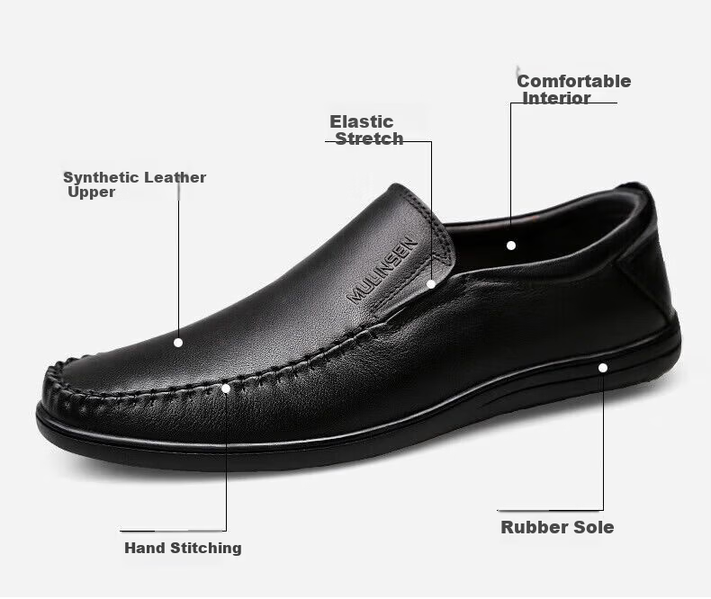 MULINSEN Men's Shoes, Business Casual Slip-On Soft Sole Dad Shoes, Size 38, Black, 21811058 6