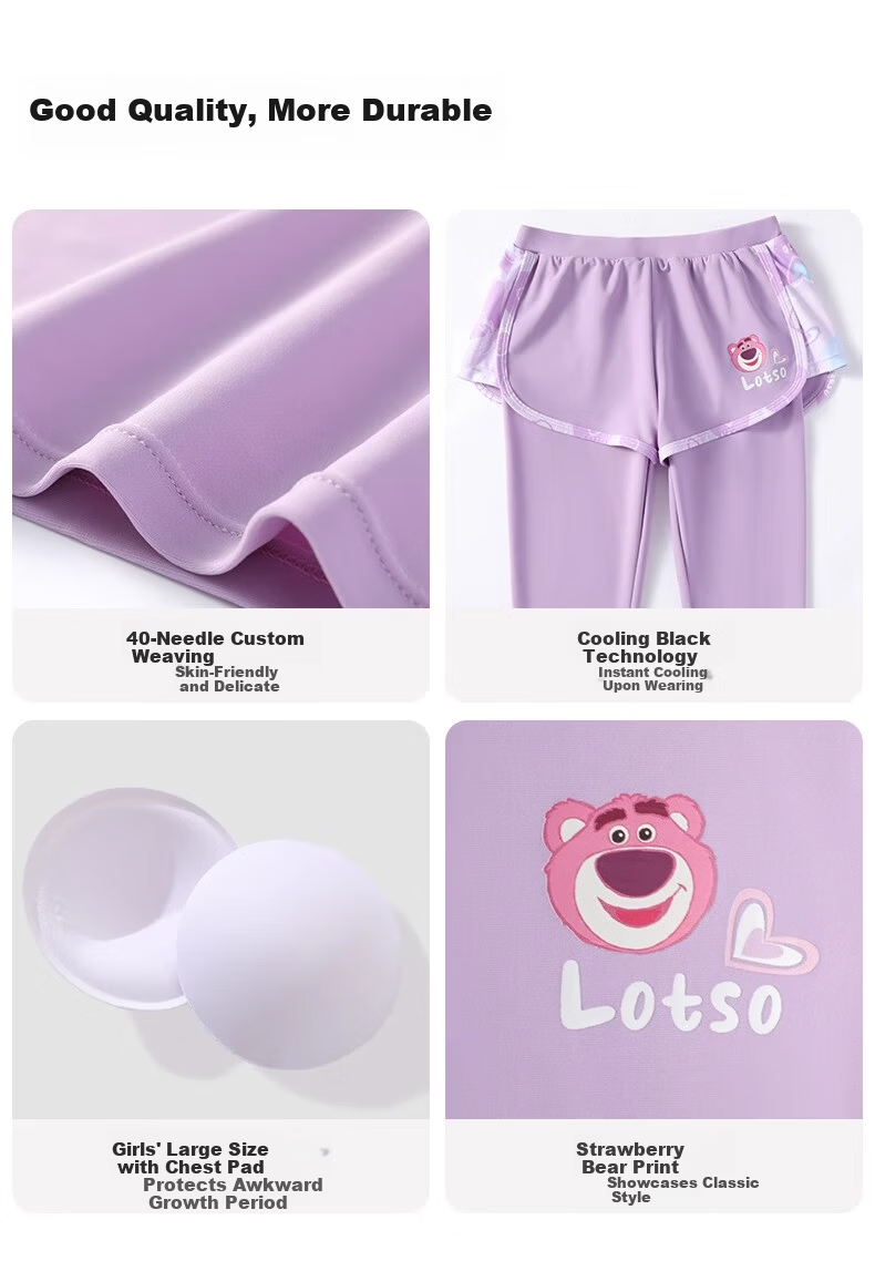 Disney Girls' Two-Piece Long Sleeve Long Pants Swimwear Sun Protection A-Class Bathing Suit D35198 Pink Size 110 4