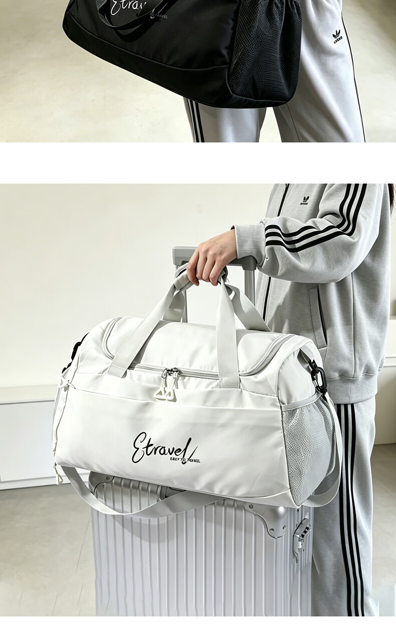 Etravel Travel Bag Gym Bag Large Capacity Storage Bag for Men and Women Travel Business Trip Luggage Hanger Shoulder Crossbody White 9