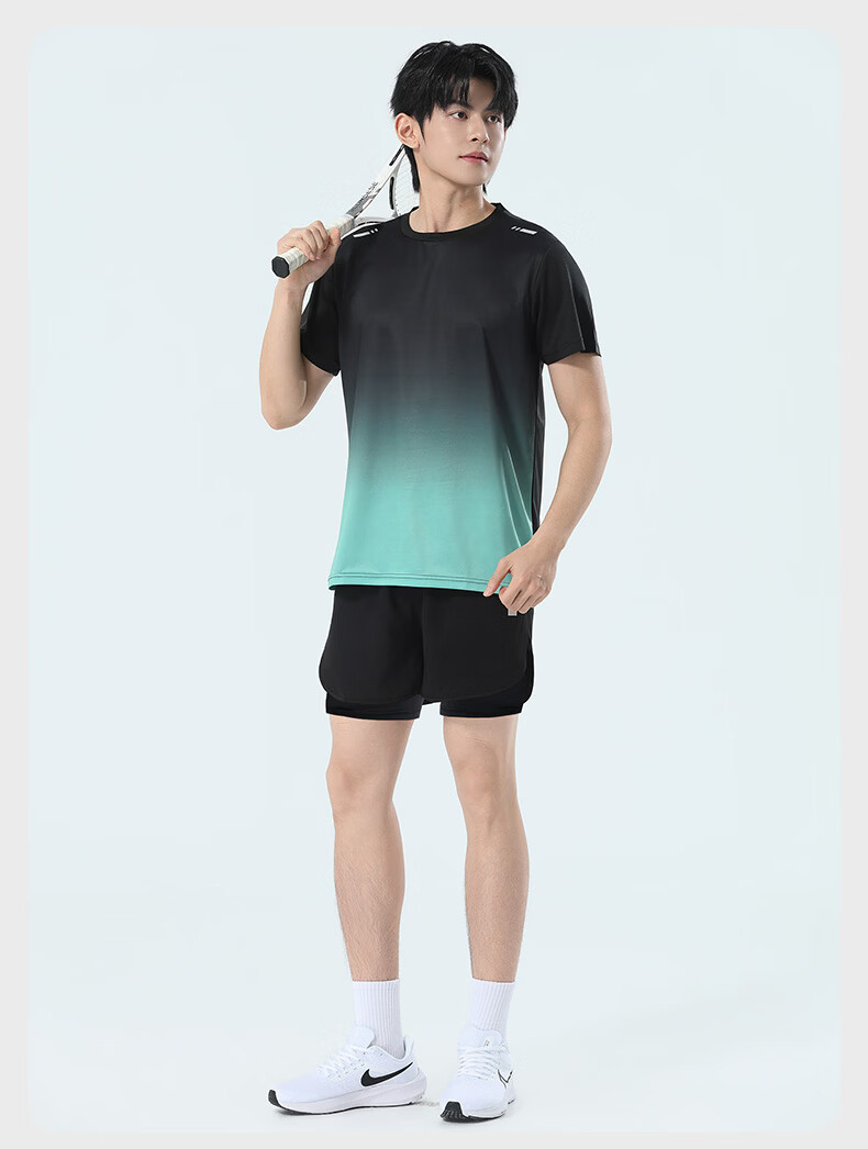 VICTORIATOURIST Men's Summer Running Sports Set Quick-Dry Ice Silk Short Sleeve T-Shirt and Shorts Fitness Badminton Training Apparel 20
