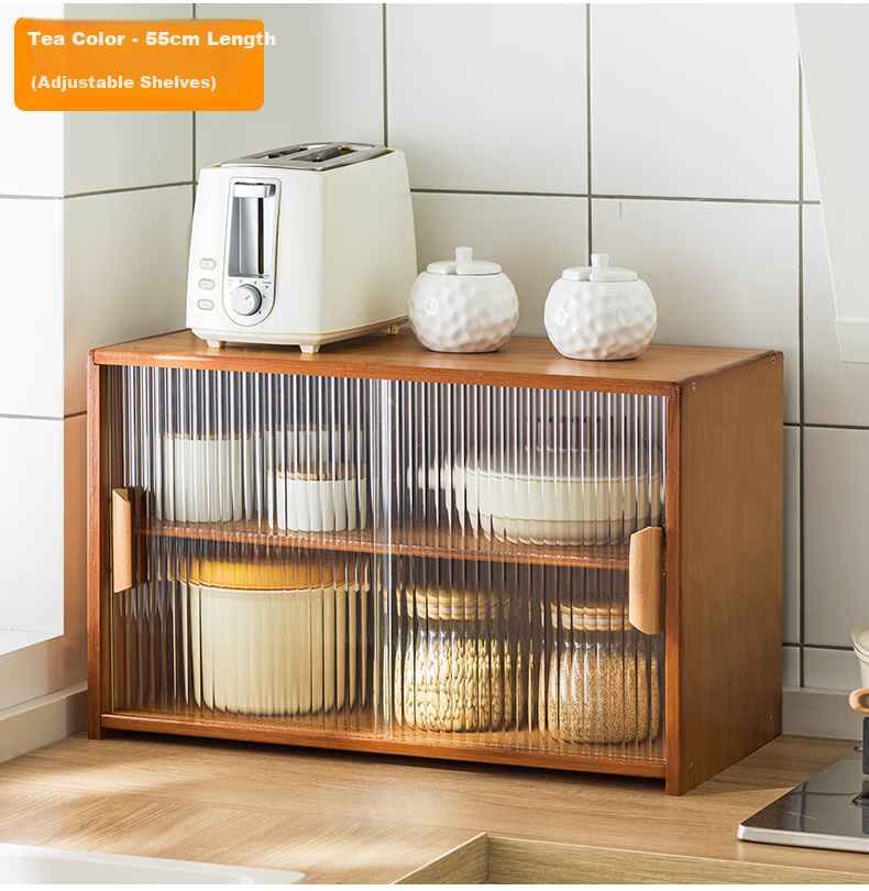 Lao Zhu Craftsman Kitchen Countertop Storage Rack Cup Holder Multi-layer Desktop Organizer Spice Rack Cabinet 55cm Length 26