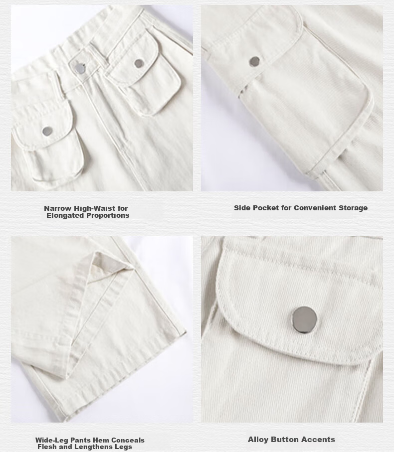 Langsha Women's Workwear Casual Cotton High-Waist Straight-Leg Trendy Pocket Wide-Leg American Style Spring Pants 18