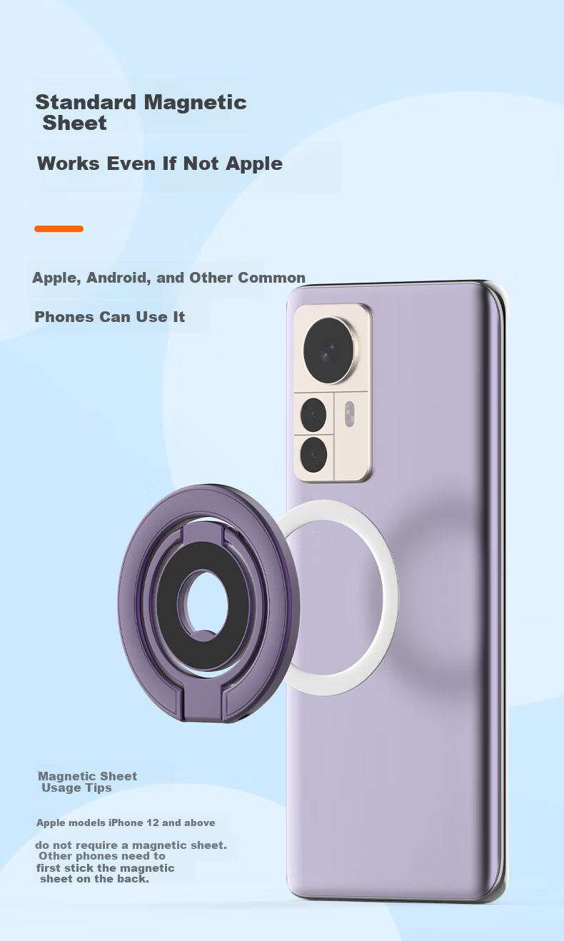 JOWOYE Magnetic Ring Holder Stand for iPhone Magsafe 360° Rotatable Portable Foldable Ultra-thin Magnetic Stand Compatible with iPhone 16 Pro Huawei Xiaomi Android 11
