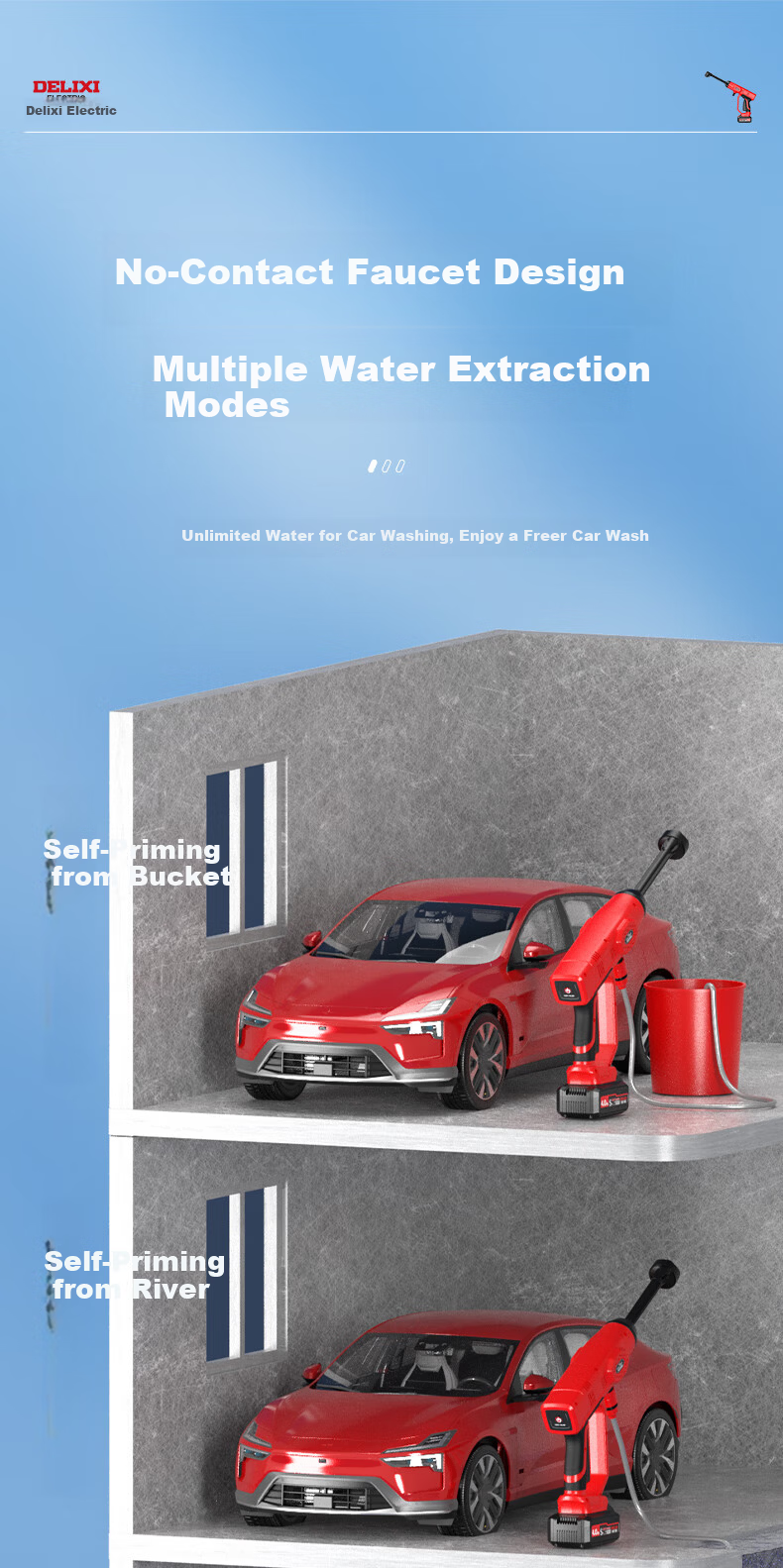 DELIXI Portable Wireless High-Power Car Washer High-Pressure Water Gun for Home Car Washing, Gardening, and Floor Cleaning 5