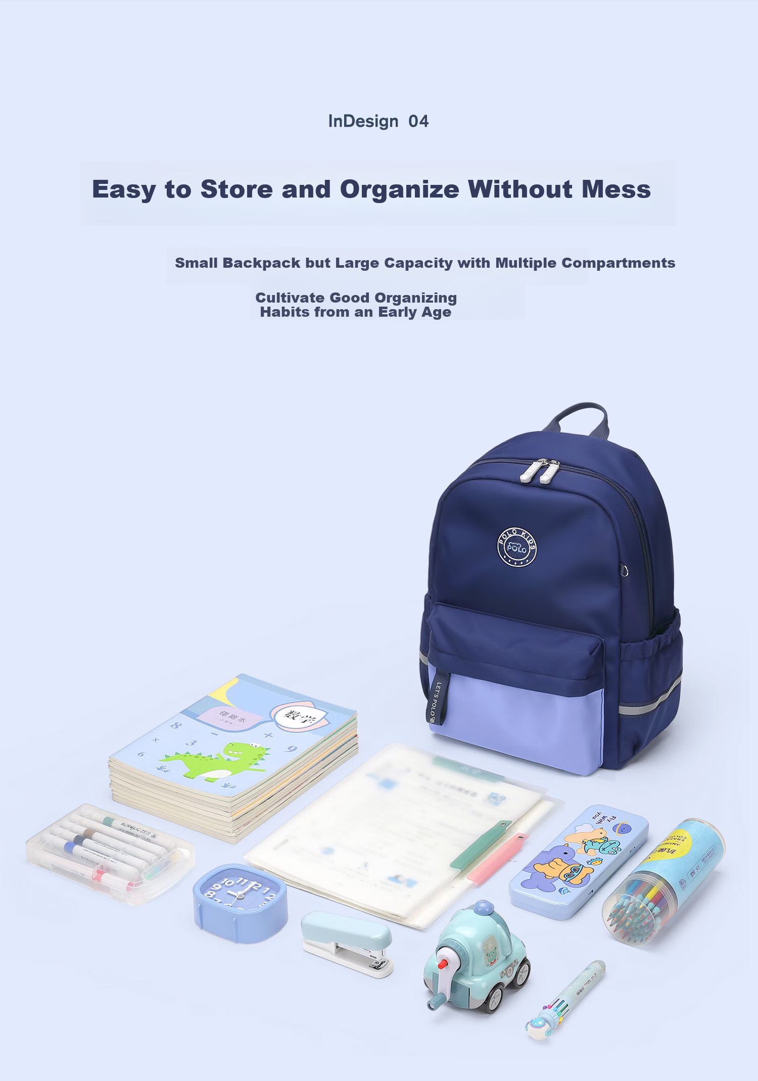 POLO Backpack for Elementary School Boys Kids Double Shoulder Bag Grades 1-3 Outdoor Travel Bag Study iPad Backpack Research Bag 8