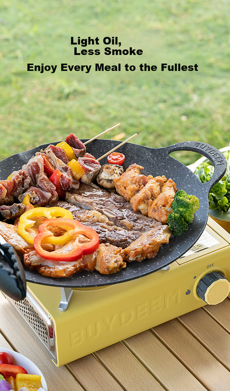 Buydeem 32cm Non-stick BBQ Grill Pan Steak and Egg Maker Teppanyaki Cassette Stove Charcoal Outdoor Starry Black 4