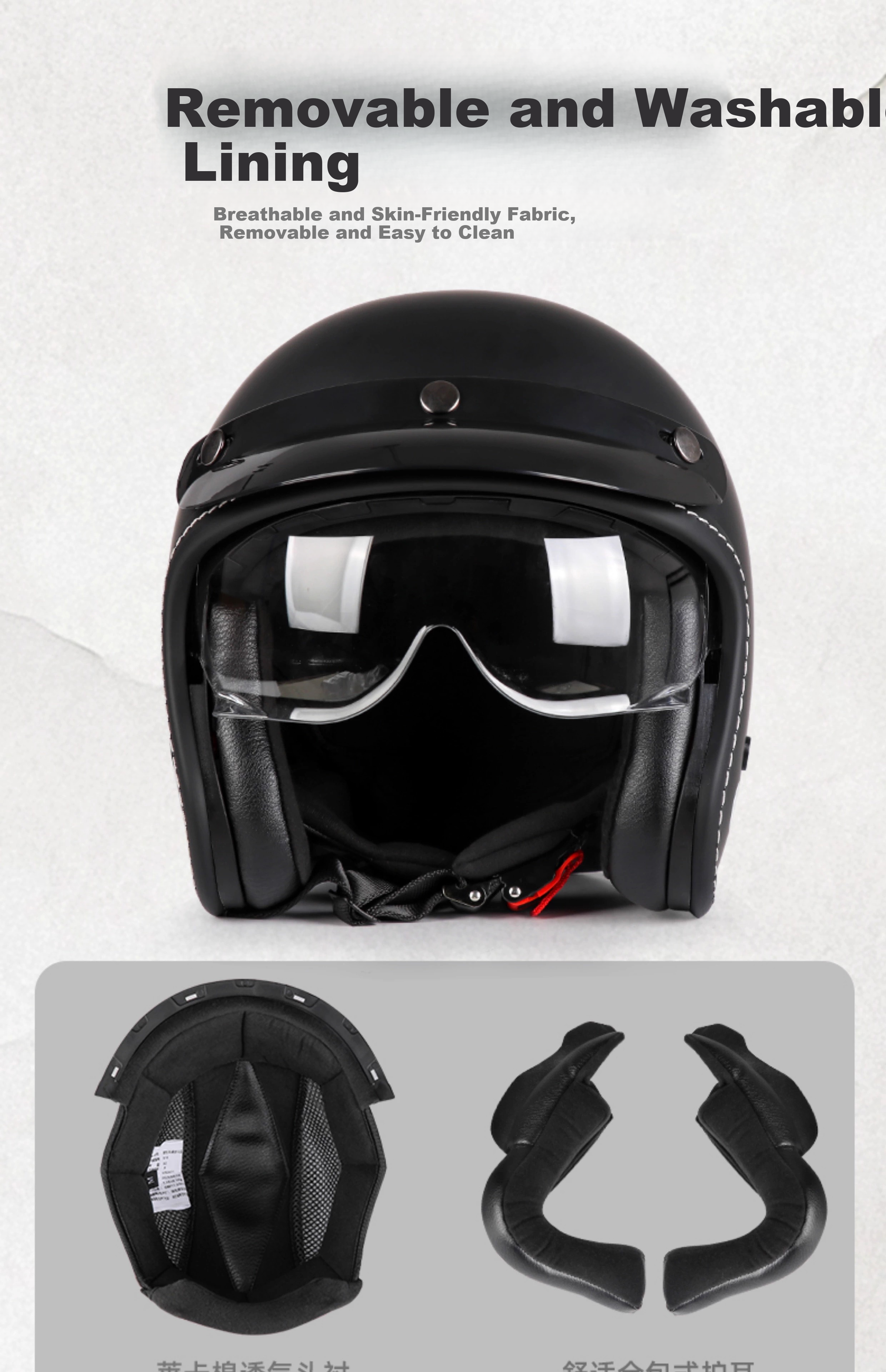 VGV 3C Certified Motorcycle Helmet Unisex Half Helmet Summer Bluetooth Retro Motorbike 4/3 Helmet Pearl White XXL 8
