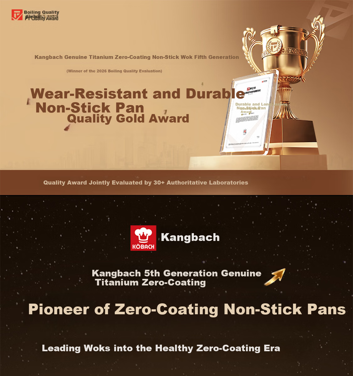 Kambach 5th Generation Pure Titanium Non-Coated Frying Pan Non-Stick Antibacterial 316L Stainless Steel Wok Compatible with Induction Cooker 1