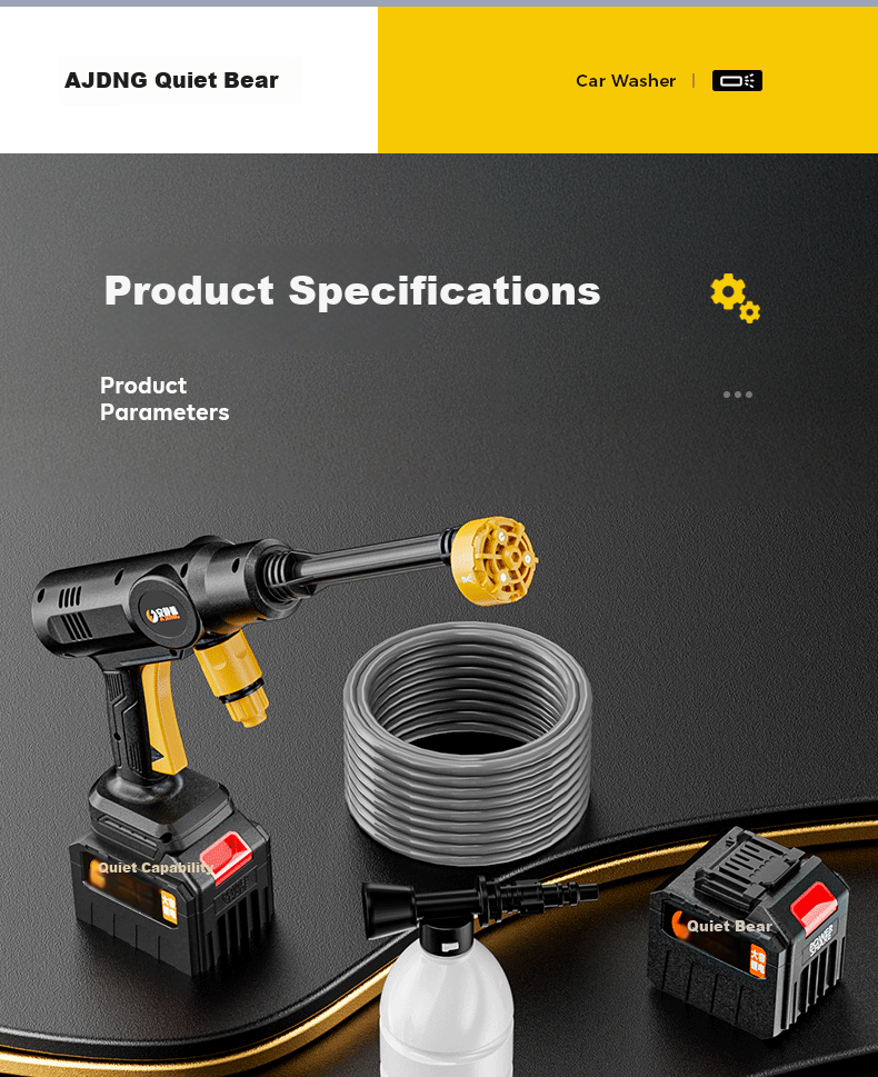 Quiet Bear Wireless Car Washer High-Pressure Water Gun Lithium Battery Rechargeable Electric Car Cleaning Machine 25