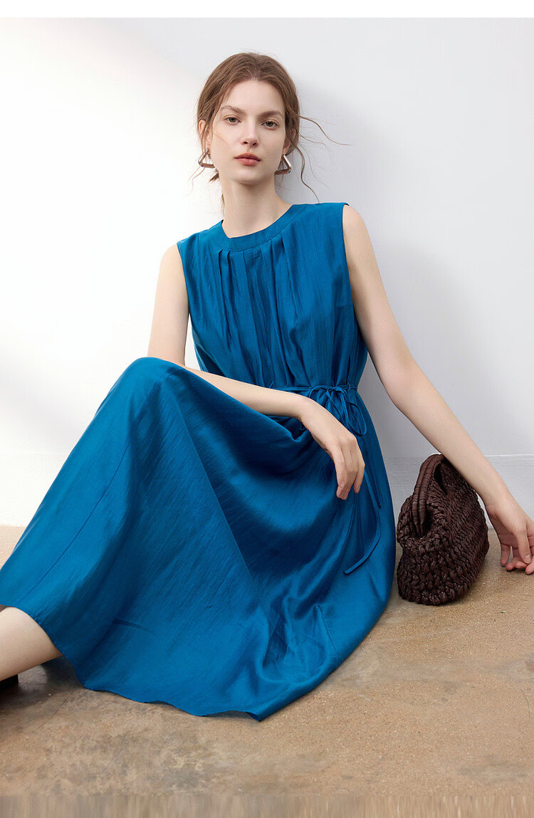 Demana Oxygen Lenzell Summer Sleeveless Pleated Waistband Loose Slim Fit Dress for Women Premium 17