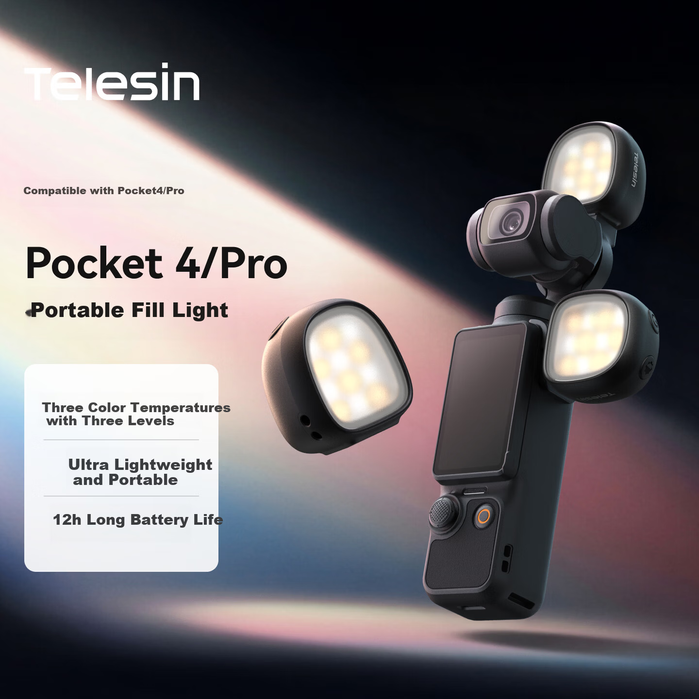 TELESIN Compatible Mini Fill Light for DJI Pocket 4P/4/3, Magnetic Portable Quick-Release Fill Light for Vlog Shooting, Action Camera Accessory Mini Fill Light