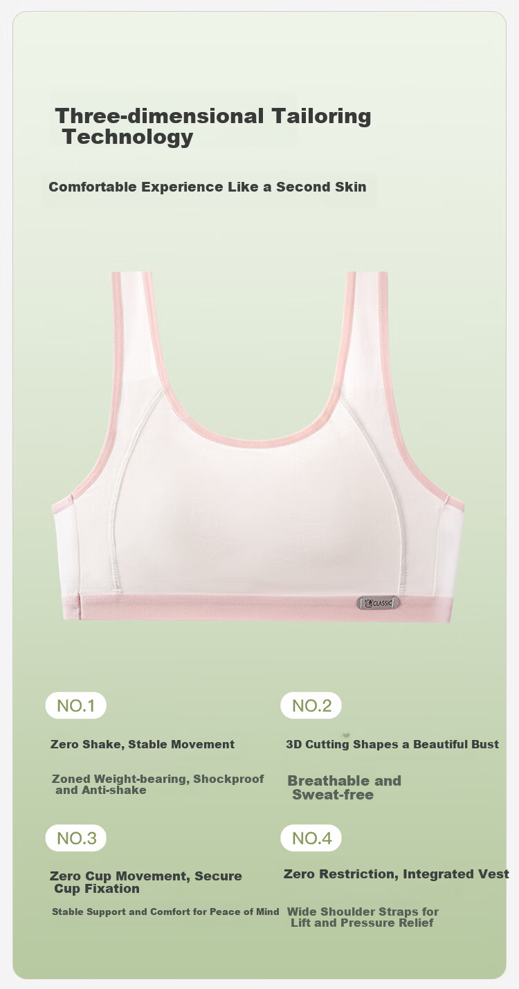 FitonTon 2-Pack Cotton Big Kids Girls Sports Shockproof Thin Developmental Tank Top Bra 4
