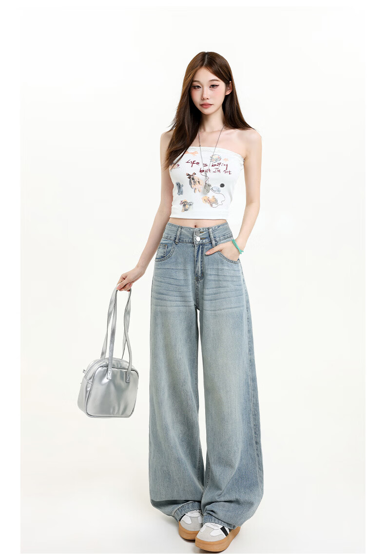 Jeanswest Women's High-Waist Jeans 2026 Spring Summer Lightweight Silky Slim Fit Wide-Leg Denim Pants Blue XL 20