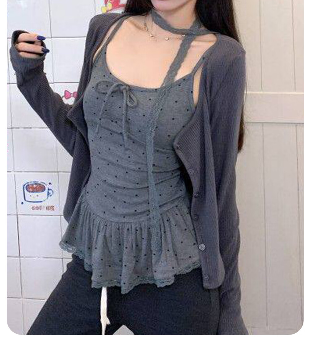 Modal Polka Dot Camisole with Chest Pad, Lace Ruffle Trim, Waist Slimming, Sweet Style, Layered and Outerwear Tank Top for Women 19