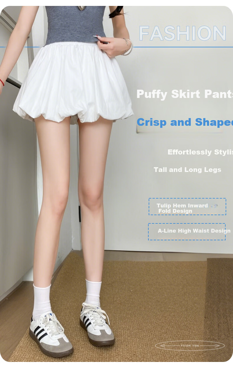 Modaier White Floral Short Skirt for Women, 2026 Summer New High-Waisted A-Line Slimming Anti-Exposure Skirt Pants Puffy Midi Skirt 3