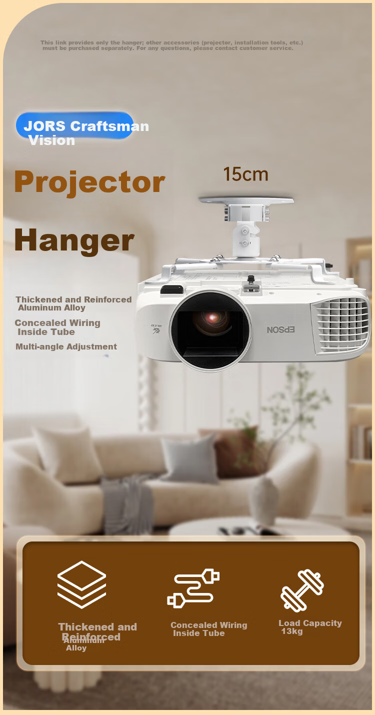 JORS Projector Ceiling Mount Thickened Adjustable Angle 13KG Load Capacity Compatible with Epson TW6250T Panasonic BenQ ViewSonic White 15CM 1