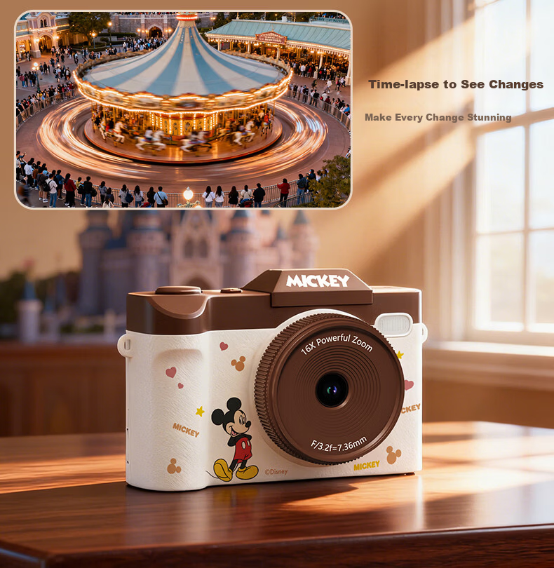 Disney Retro CCD Digital Camera with Flip Screen, Image Stabilization, Beauty Mode – Student Gift for Girlfriend's Birthday 520 18