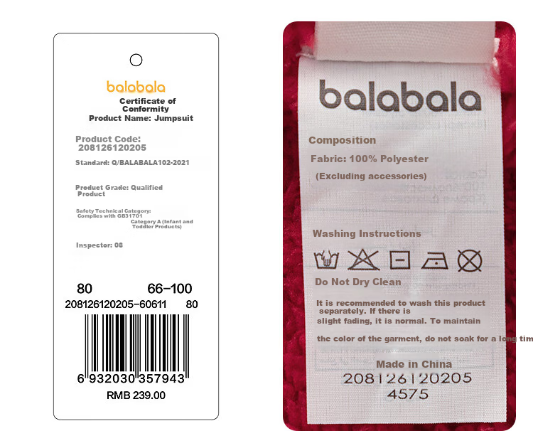 BALABALA 【balaOne】 Baby Toddler One-Piece Autumn Winter Romper Red New Year Greeting Warm Outfit 13
