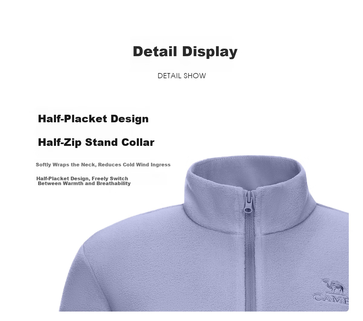 CAMEL Women's Outdoor Fleece Jacket High Collar Windproof Heated Warm Anti-Static Softshell Liner Men's Polar Fleece Coat K172 30