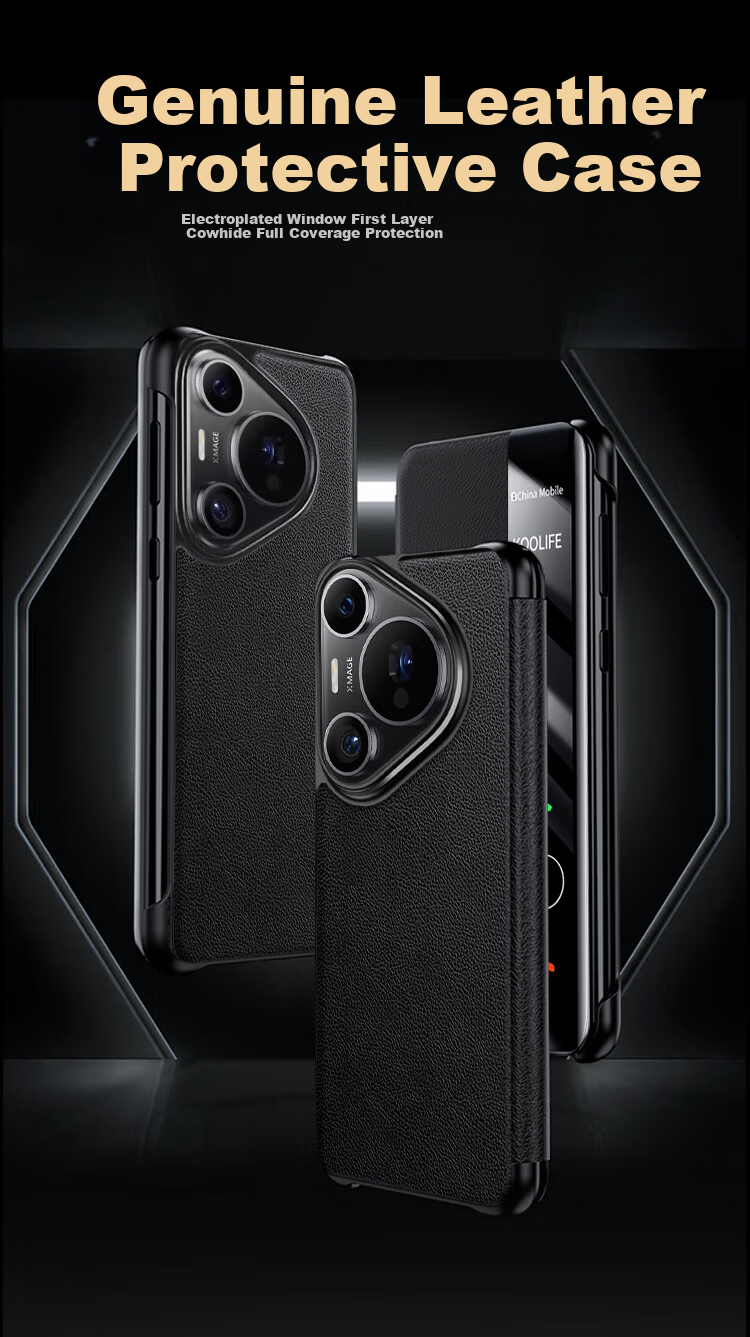 KOOLIFE Huawei Pura70 Leather Flip Case Smart Window Full Coverage Shockproof Business Black 1