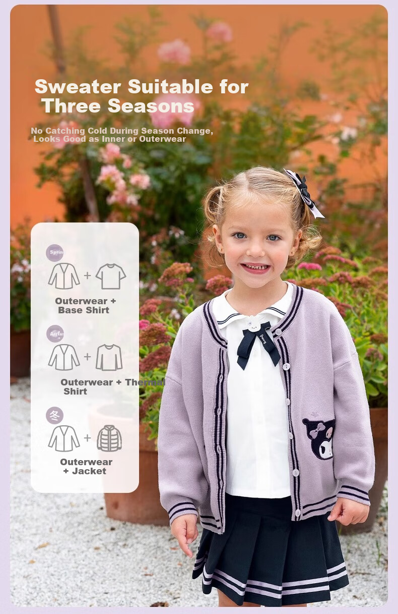 DAVE & BELLA Kuromi Collaboration Children's Sweater Cardigan Spring Baby Girl Knit Top 10