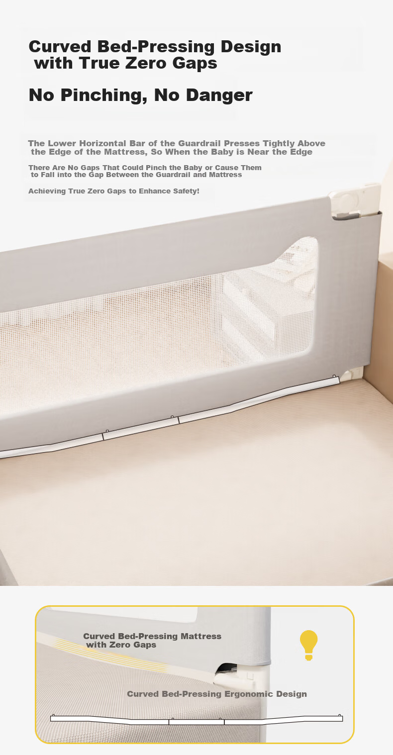 Tommy&Kids A2 Baby Crib Bumper Anti-Fall Guardrail No-Installation Cream White Three-Sided 1.8*2*2 10