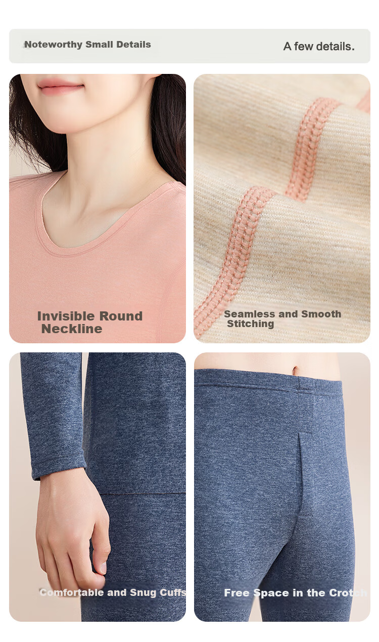 Hodo Home Men's Antibacterial Cationic Thermal Underwear Wool Silk Double-Sided Fleece Warm Set Ink Blue 180 3