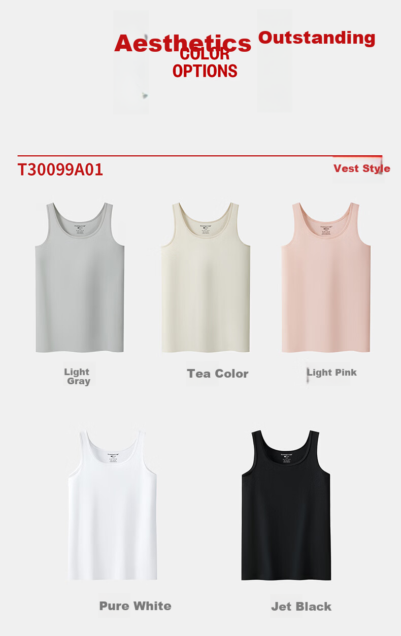 Threegun [7A Original Yarn Antibacterial] Pure Cotton Ribbed Stretch Vest Women's Basic Breathable Crew Neck Shirt 2-Pack 22