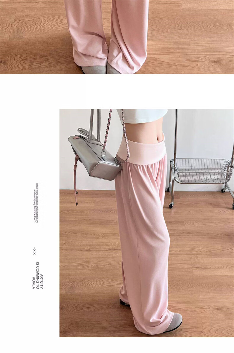 Langsha Women's Wide-Leg Pure Cotton New American Style Lazy Folded Waist Slim Casual High-Waist Sports Yoga Sweatpants 10