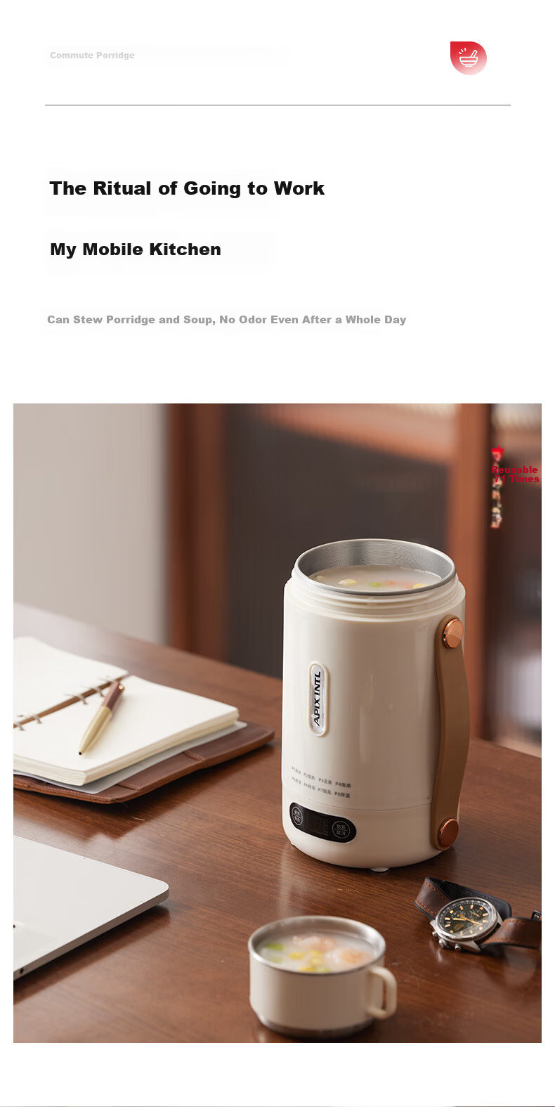 APIXINTL Anbensu Portable Electric Kettle 1L Large Capacity Multifunctional Travel Water Heater 12