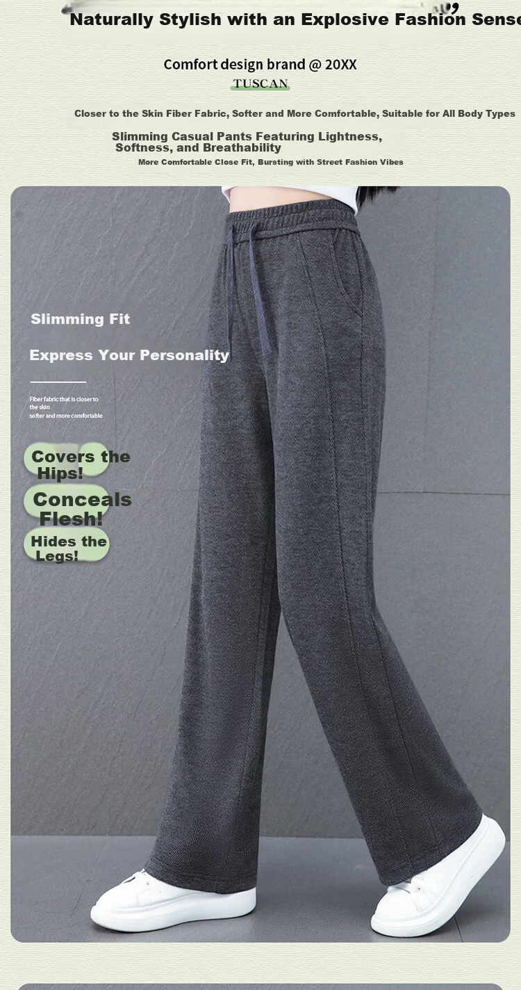 La Chapelle Women's Straight Casual Pants Spring Summer New Loose Slim Wide Leg Trousers Petite Height Enhancing Long Pants Dark Gray 2XL 4