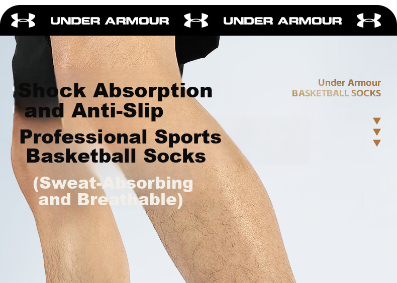 Under Armour Socks [3 Pairs] Basketball Badminton Sports Socks Unisex Running Breathable Ankle Anti-Odor Thickened Terry Cotton Socks 1