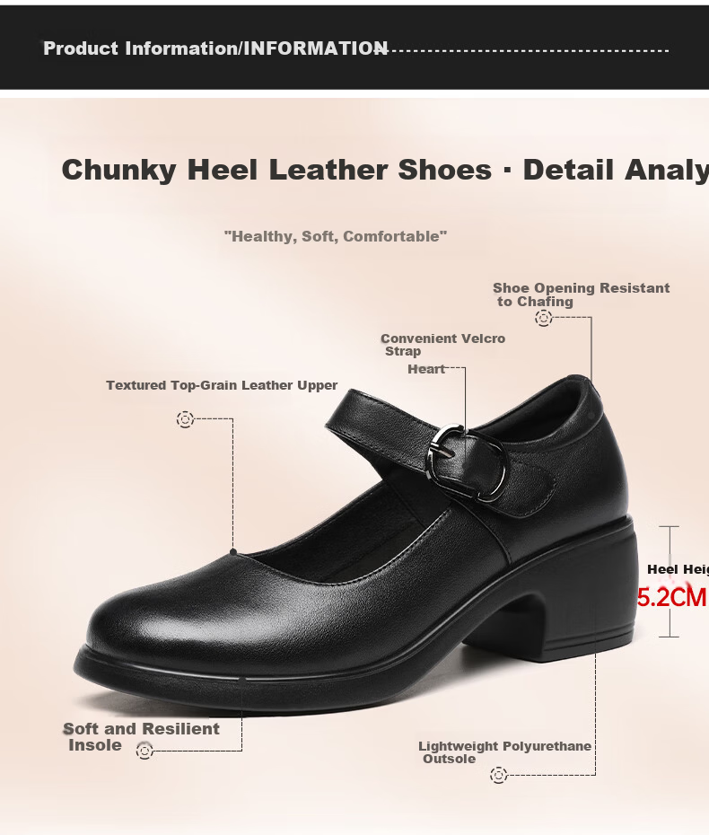 Hongqingting Women's Shoes, Chunky Heel Shallow Mouth Pumps, Round Toe Versatile Mary Jane Shoes, Retro Leather Shoes, WTB234171 5