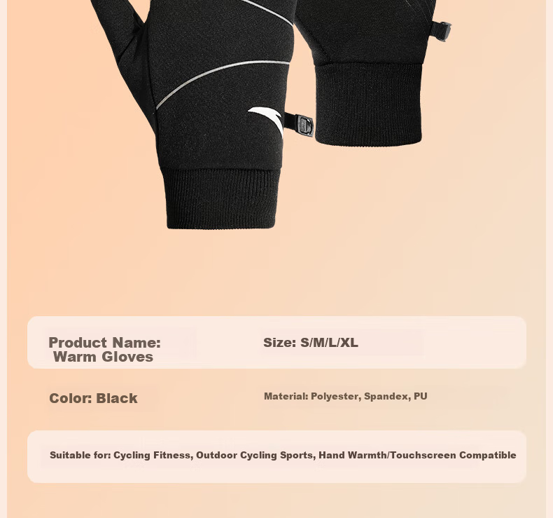 ANTA Thermal Gloves Winter Riding Fleece Lined Electric Bike Windproof Touchscreen Ski Outdoor Anti-Freeze Gloves M 22