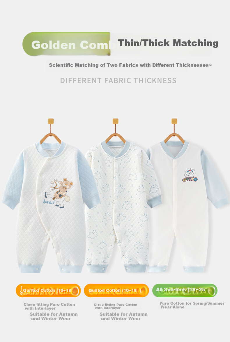 Banjewel Baby Clothes Spring Autumn Quilted Thickened Cotton Romper Three-Piece Set 59cm 2