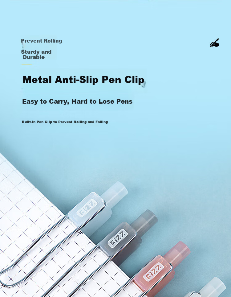 Fizz Chenhai Blue Quick-Dry Retractable Gel Pen 0.5mm Low Center of Gravity Dual Ballpoint CS Black Tip High Capacity Office Signature Pen Student Exam Pen 3-Pack B73019 6