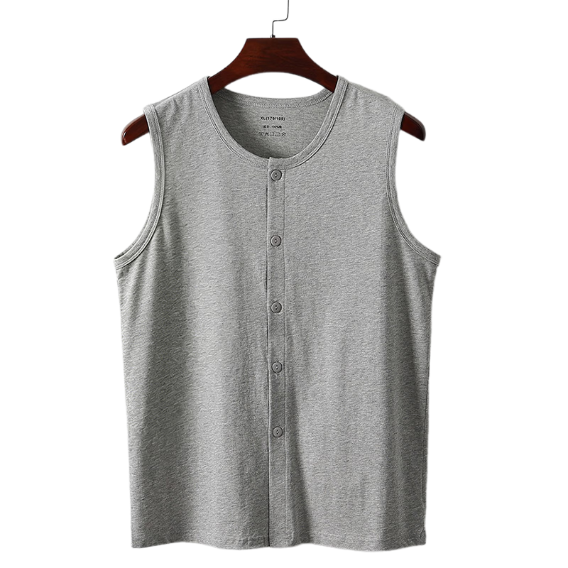 Langsha Men's Cotton Vest Cardigan Sleeveless Summer Outerwear Loose Fit Middle-aged and Elderly Dad Cotton Undershirt