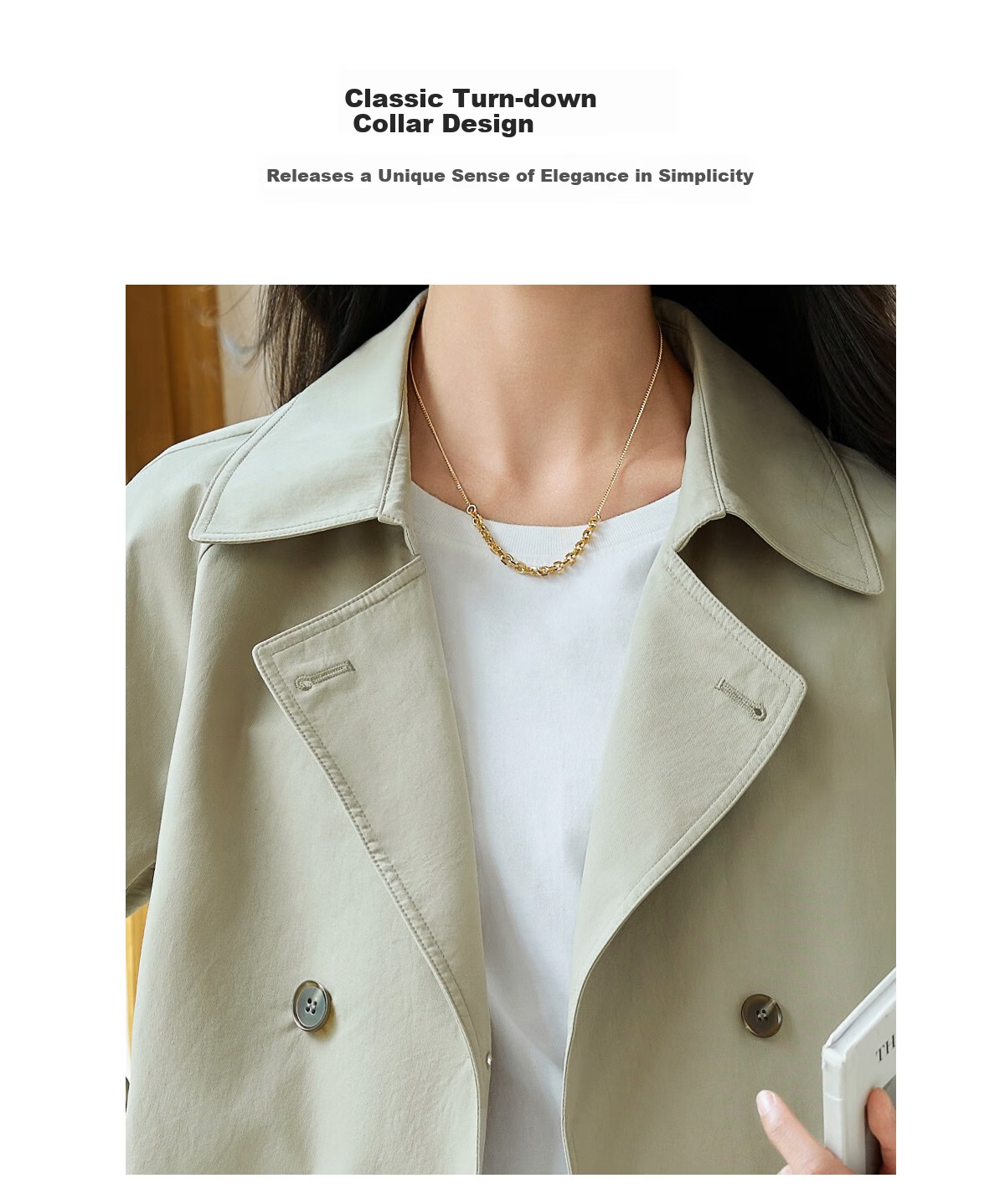 Chushen Spring And Autumn Casual Jacket for Women, Double-Breasted Windbreaker with Raglan Sleeves, British Retro Style Elegant Fashion Top S143U8002 3