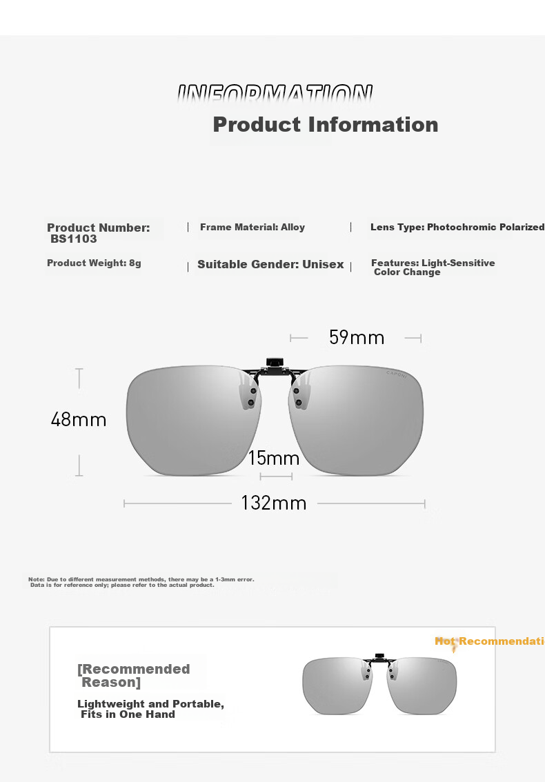 Jiaboli HUD Dedicated Sunglasses Clip-On Photochromic Polarized Prescription Driving Glasses for Men Day and Night Use 5