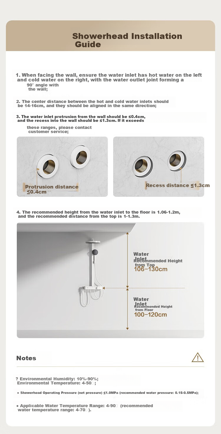 JD Original White Moonlight Shower Set, All-Copper, Cream White, with Large Storage Shelf And Square Tube Spray Gu 2