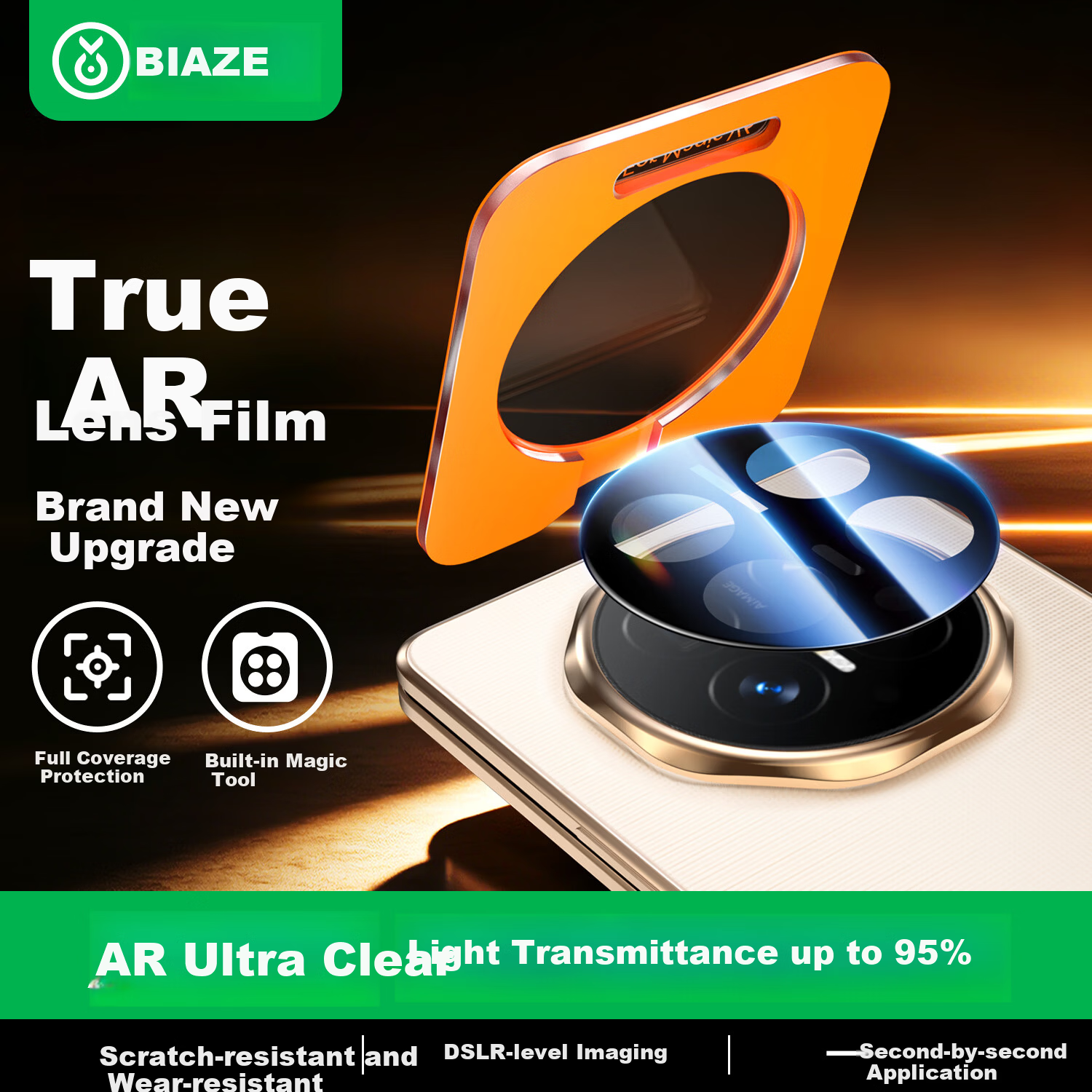 BIAZE AR Anti-Reflective 95% Light Transmission Rear Camera Protective Film for Honor Magic V6 Foldable Phone Transparent Scratch-Resistant JM1083