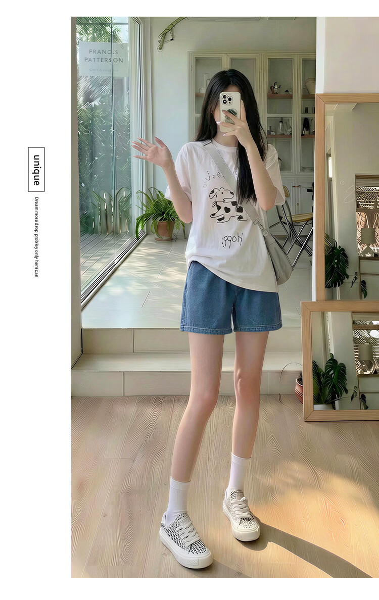 Langsha Women's Summer Denim Shorts Tencel Cool Thin Wide-Leg Loose Slim Fit Casual Five-Point Pants 8