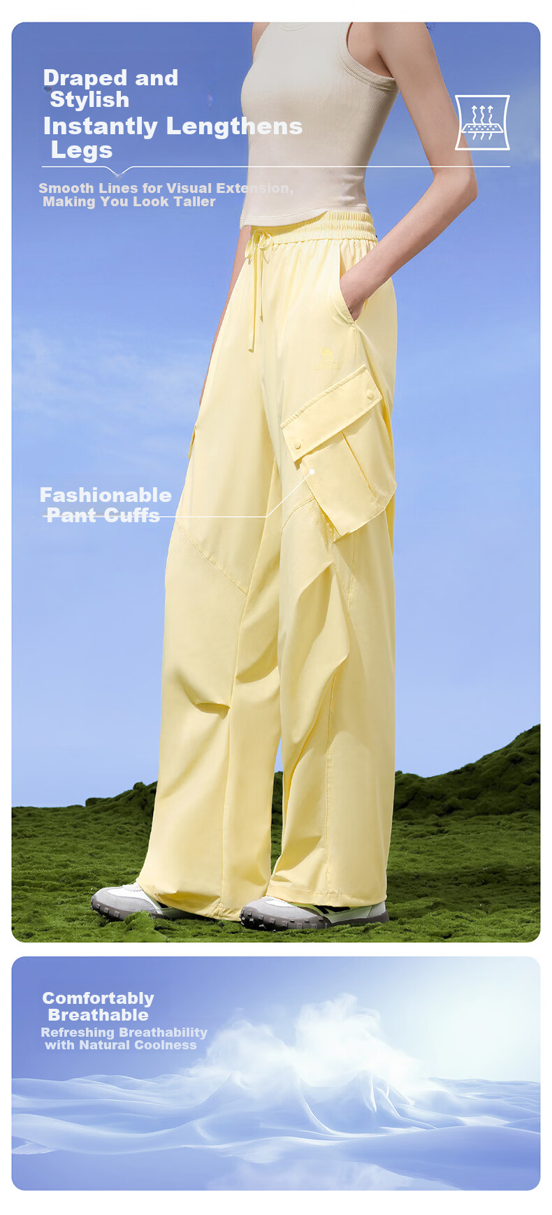 CAMEL Women's Outdoor Sun Protection Work Pants Ice Cooling Breathable Sports Casual Trousers Y26BA4L0016 Cheese Yellow L 7