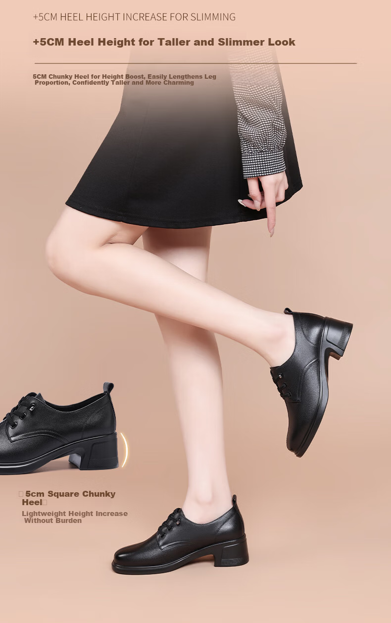 Red Dragonfly Women's Single Shoes First Layer Cowhide Small Leather Shoes British Casual Commuter Chunky Heel WTB152651 Black Size 36 5